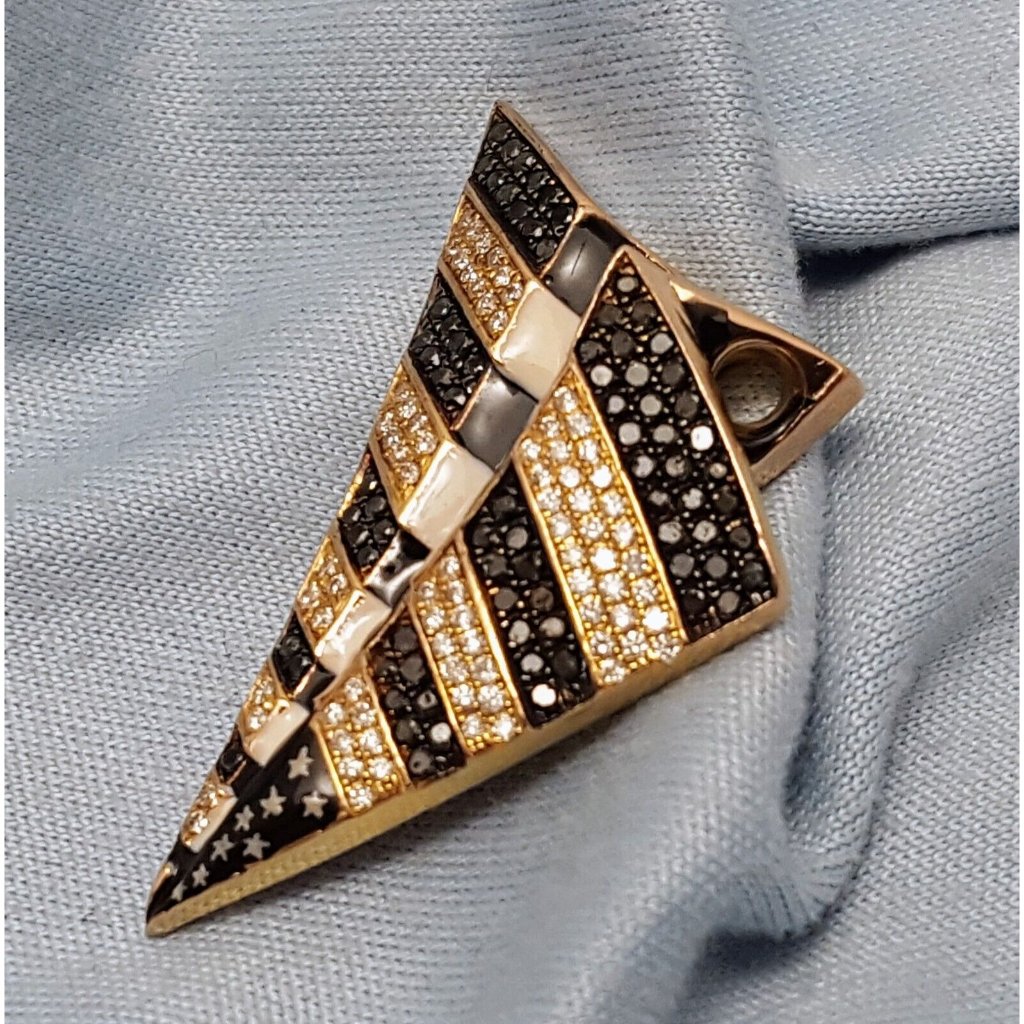 Unique 10k Solid Rose Gold Usa Flag Enamel Paper Airplane Diamond Charm Pendant